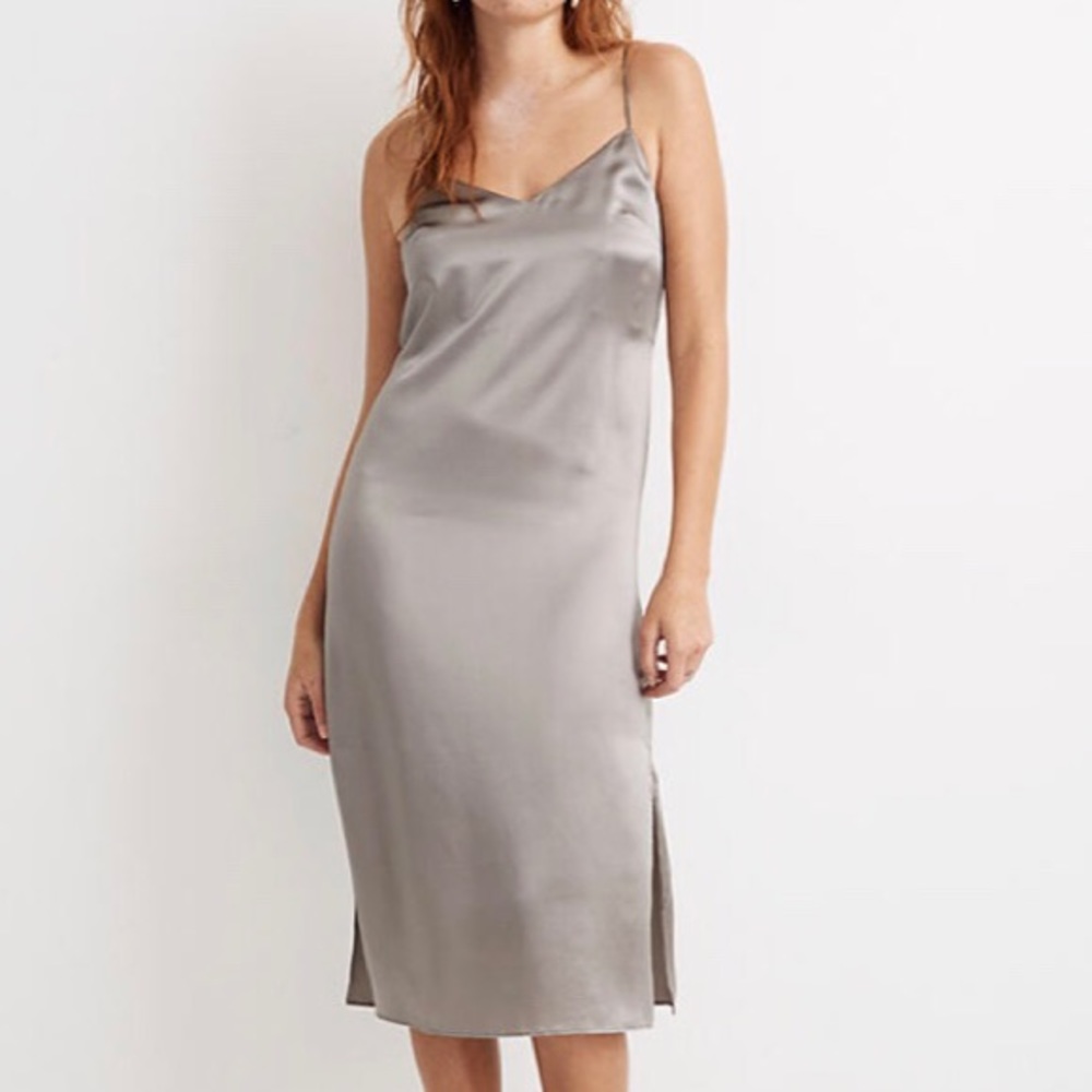 Madewell Plus Size Eva Silk Slip Dress in Silver